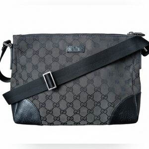 Gucci Shoulder Crossbody Bag GG Canvas & Leather, Black - VGUC!